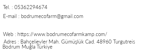 Bodrum Ecofarm Kamp & Hostel telefon numaralar, faks, e-mail, posta adresi ve iletiim bilgileri